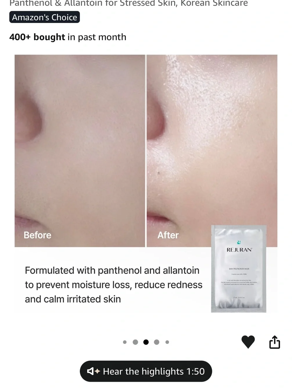REJURAN Skin Protection Mask Premium care with cPDRN (Total 5)